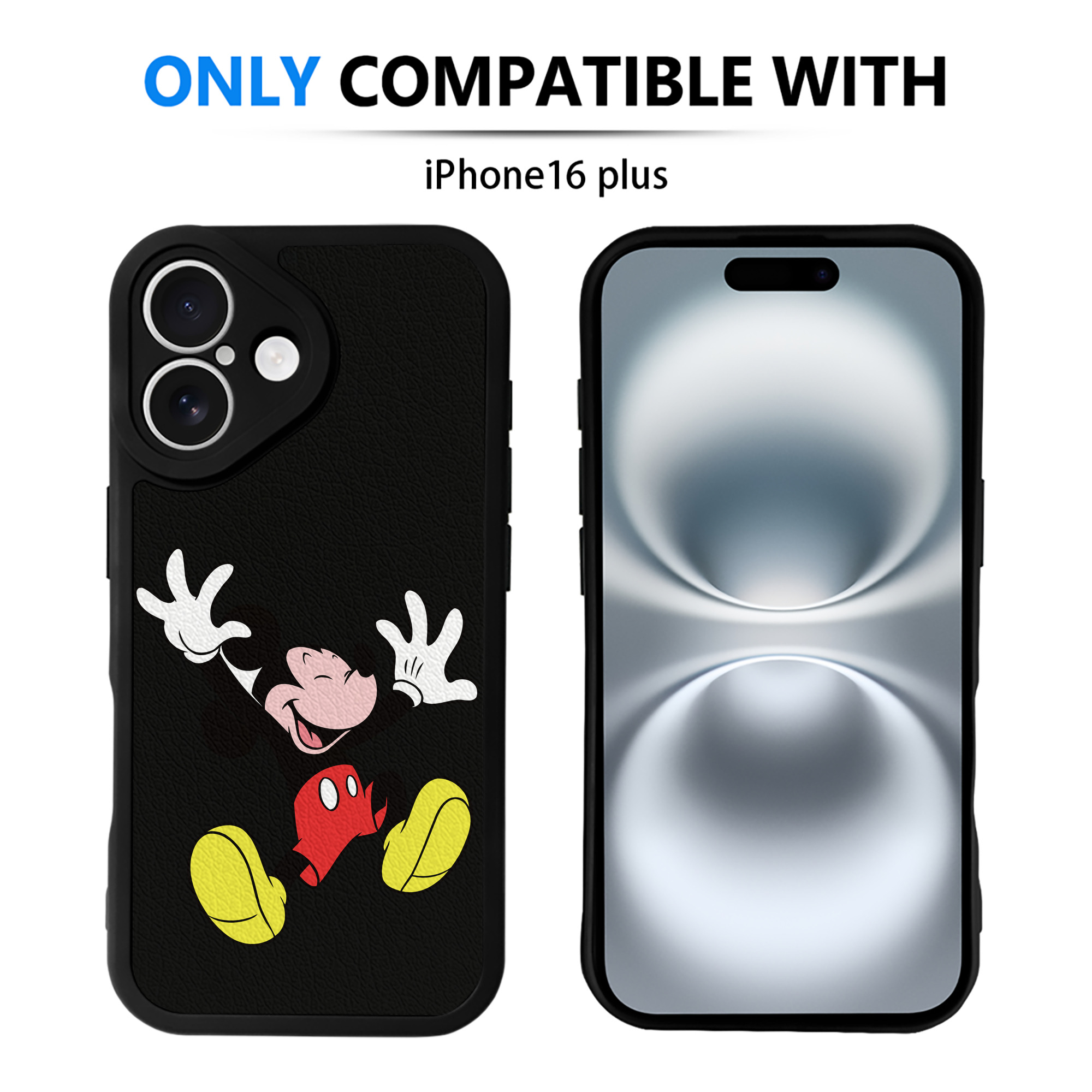 （画像用） ミッキーマウス Mickey Mouse 【iPhone 16シリーズ対応】シリコンスマホケース（レザー調） 材質：シリコン